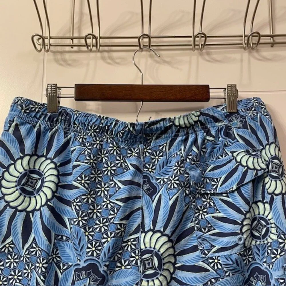 Men's Tommy Bahama Floral Printed Swim Trunks Blue Size Large Pockets Beach